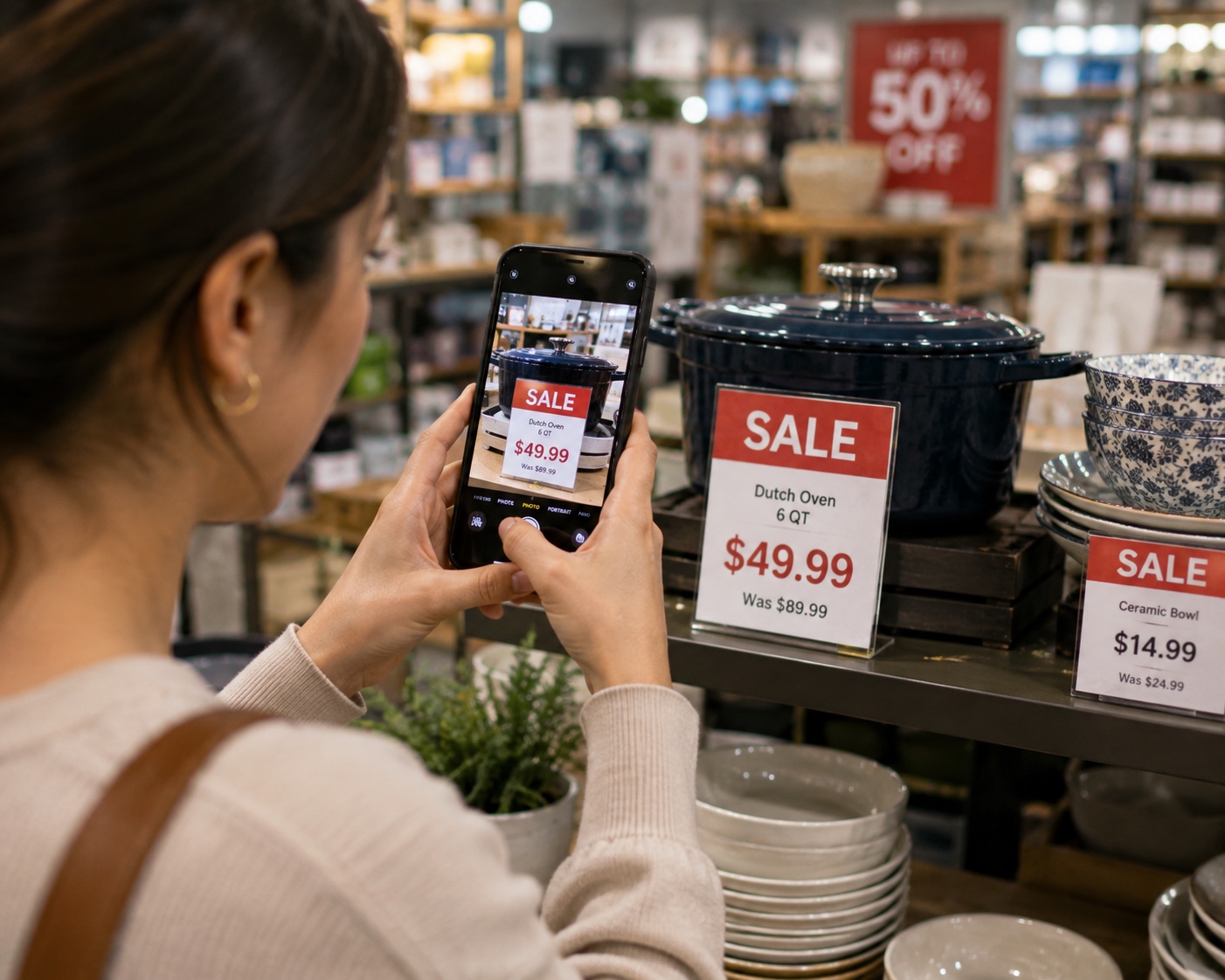 Customer photographing a hot deal in a store